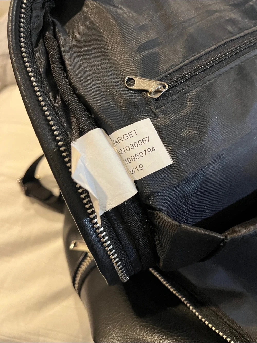 Target Black Faux Leather Backpack with Silver Zippers and Front Pocket